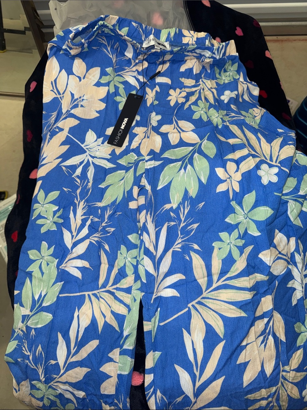 Fashion Nova Royal Blue Floral Wide-Leg Pants - Picture 3 of 5